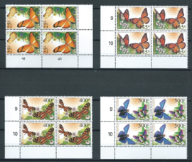 Nederlandse Antillen 1386/1389 Vlinders in blokken van 4 Postfris