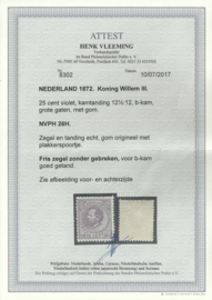 Nvph  26H 25 ct  (12½×12) Koning Willem III 1872-1888 Ongebruikt + Certificaat