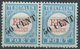 Port  28 50ct op 1 Gld  1906/1910 Type III in paar Postfris (1) + Certificaat