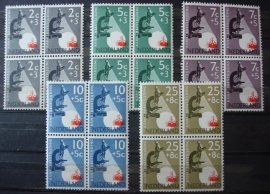 Nvph 661/665 Kankerbestrijding 1955 in Blokken Postfris