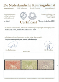 Nvph  84/86 Tuberculose Postfris (1) + Certificaat (met  plaatfout)