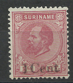 Suriname   3C (12½×12) 2½ ct Willem III Ongebruikt + Opdruk  1 Cent