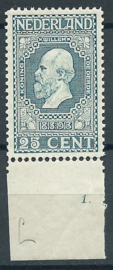 Nvph  96 25 ct Jubileum 1913 (randstukje met plaatnummer 1) Postfris (2)