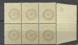 Nederlands Indië Dienst  3 15ct 1892-1897 in blok van 6 Postfris