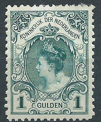 Nvph  77D (11½×11½) 1 Gld Koningin Wilhelmina Bontkraag Ongebruikt (1)