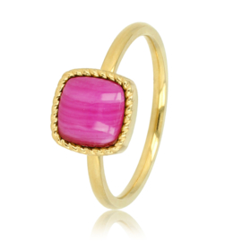 My Bendel ring met roze stripe agaat vierkant edelsteen goud