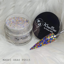 WowBao Nails acryl poeder Premium Glitter nr PG515 Mardi Gras 28g