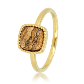 My Bendel ring met picture jaspis vierkant edelsteen goud