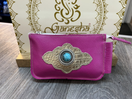 Ganesha - Bombay hot pink portemonneetje met turquoise steen