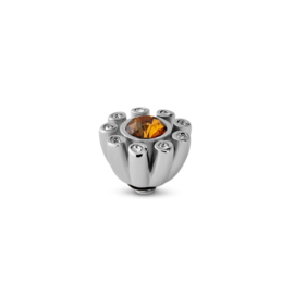 Melano Twisted Petal CZ Steentje Zilverkleurig Light amber