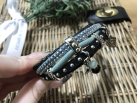 Handgemaakt armbandje Zwart/blauwgroen L