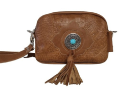 Ganesha - Karma Cognac Croco tas met turquoise steen