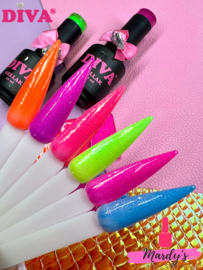 DIVA Gellak Neon pink glitter 10 ml