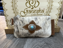 Ganesha - Rio koeienhuid portemonneetje met turquoise steen