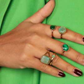 My Bendel ring met groene agaat vierkant edelsteen goud