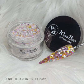 WowBao Nails acryl poeder Premium Glitter nr PG522 Pink Diamonds 28g