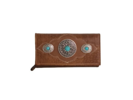 Ganesha - London Cognac croco portemonnee met turquoise stenen