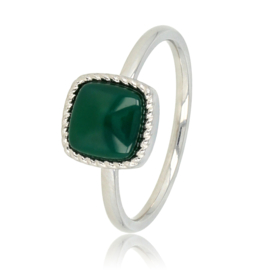 My Bendel ring met groene agaat vierkant edelsteen zilver
