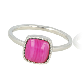 My Bendel ring met roze stripe agaat vierkant edelsteen zilver