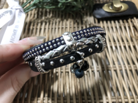 Handgemaakt armbandje Zwart/jeans blauw M