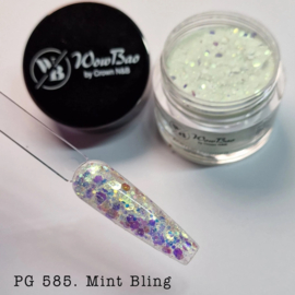 WowBao Nails acryl poeder Glitter nr 585 Mint Bling 28g