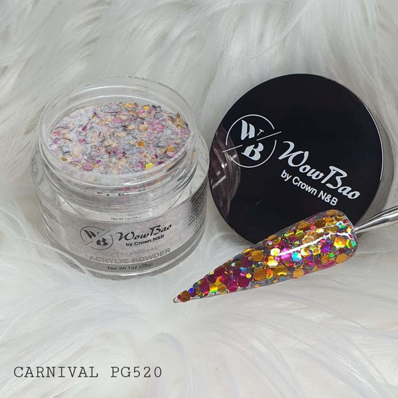 WowBao Nails acryl poeder Premium Glitter nr PG520 Carnival 28g