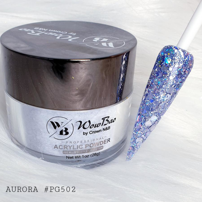 WowBao Nails acryl poeder Premium Glitter nr PG502 Aurora 28g