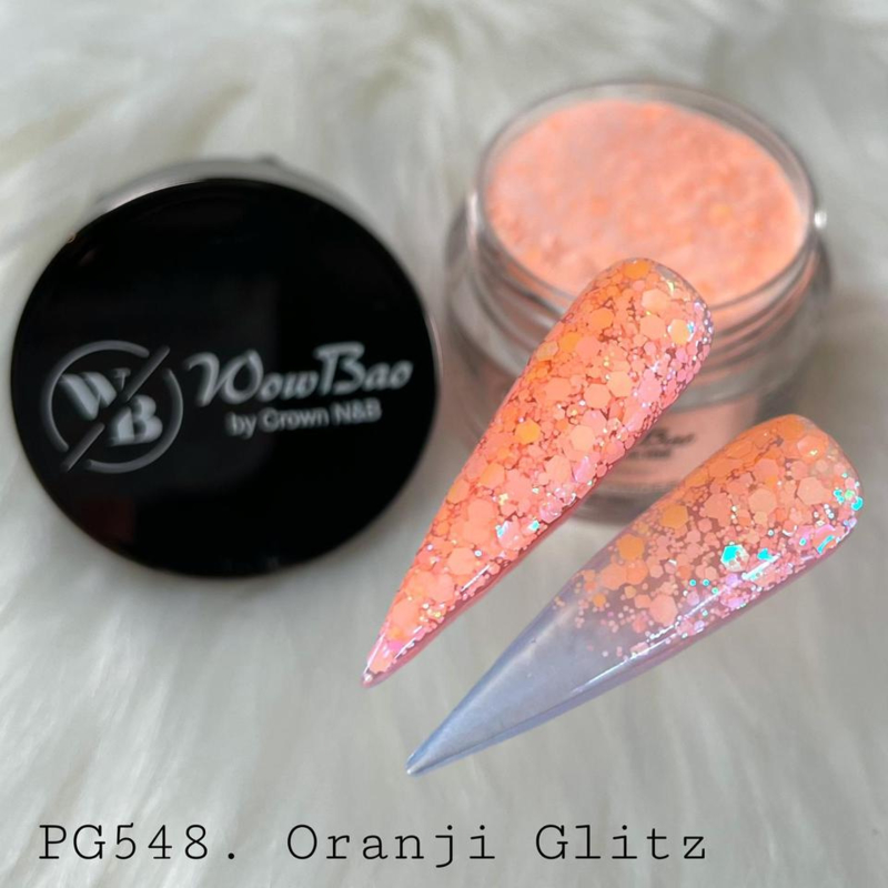 WowBao Nails acryl poeder Glitter nr 548 Oranje Glitz 28g