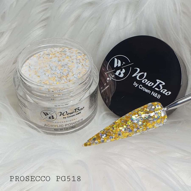WowBao Nails acryl poeder Premium Glitter nr PG518 Prosecco 28g