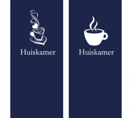 Deur of wandsticker met koffiekop en tekst