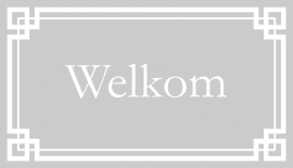 Raamfolie met sierlijk kader en woord "Welkom"