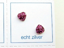 glitter hartjes oorknopjes zilver 5 mm doorsnee