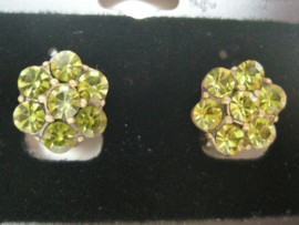 Swarovski clips oorbellen groen bloem motief