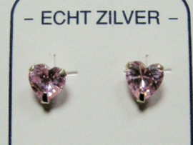 Roze zilveren hartjes oorknopjes 5 mm doorsnee