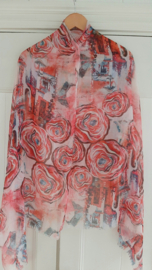 De nieuwste mode sjaal in rood/ roze/ blauwgrijs viscose