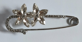 Kleine strass sierspeld met 2 bloemen 6,5 cm