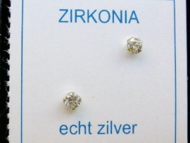 Zirkonia oorknopjes 3 mm naturel zilver
