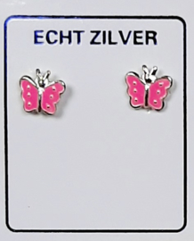 Roze vlinder oorknopjes zilver