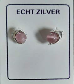 Oude roze dolfijnen oorknopjes zilver nieuw!