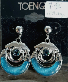 Mode oorbellen zilverkleur met blauw en stekertjes