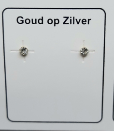 Goud op zilver oorknopjes 2 mm met strass steentje