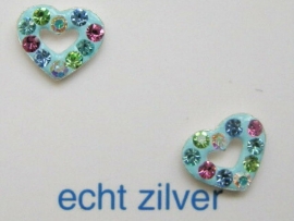 Open strass hartjes blauw zilver div kleuren