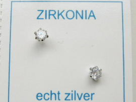 Zilveren zirkonia oorknopjes 3 mm naturel