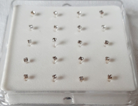 Zilveren neuspiercings naturel strass 1,5 mm met bolletje