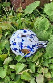 Mondgeblazen heksenbol 12 cm doorsnee blauw/ wit/ roze