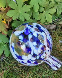 Mondgeblazen heksenbol 15 cm doorsnee blauw/ wit/ brons/ aubergine