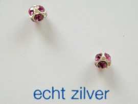 Fijne strass ronde oorknopjes zilver 3 mm