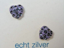 glitter hartjes oorknopjes zilver 5 mm doorsnee