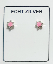 Nieuwe kleine roze sterretjes oorknopjes zilver 4 mm