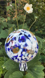 Mondgeblazen heksenbol 15 cm doorsnee blauw/ wit/ brons/ aubergine